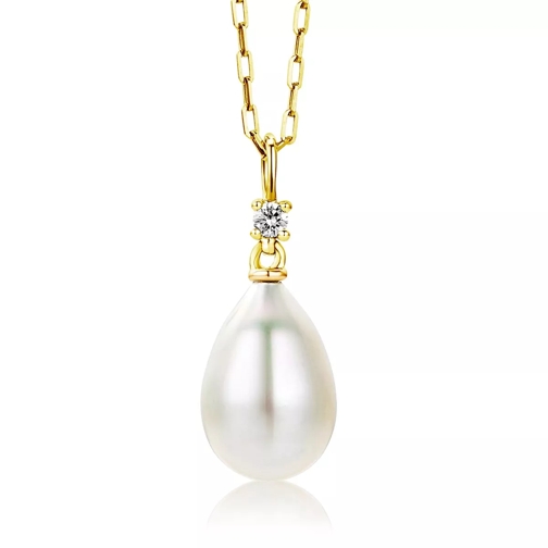 DIAMADA 18KT 0.03ct Diamond Freshwater Pearls Necklace Yellow Gold Kurze Halskette