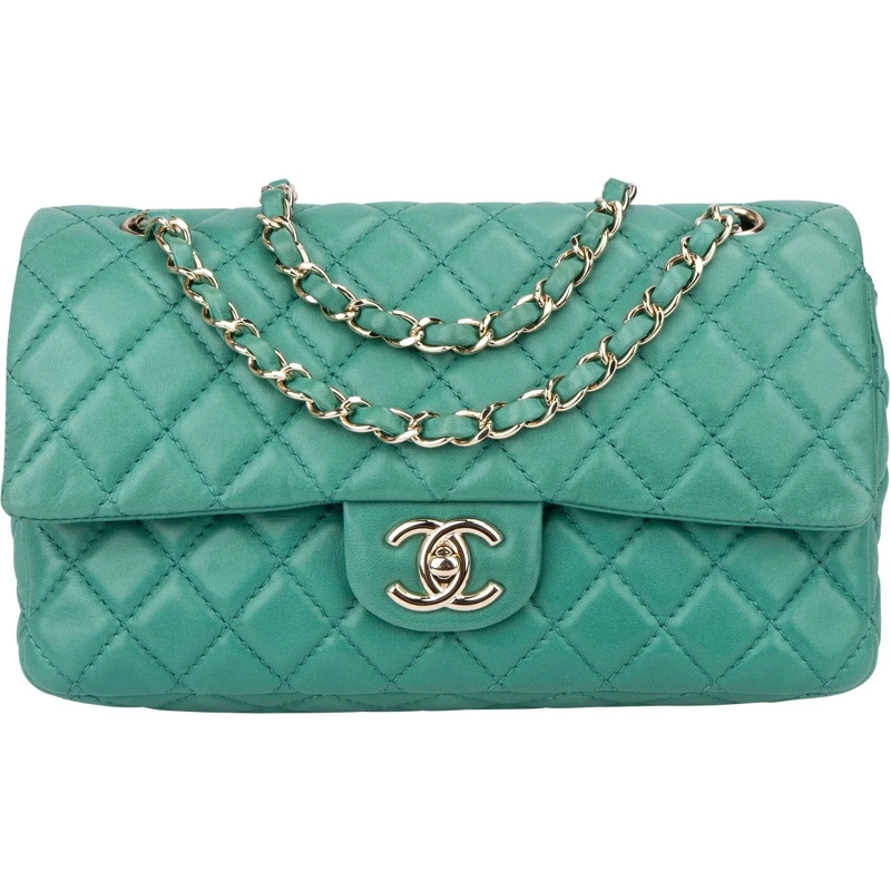 Chanel Schultertasche Chanel Soft Quilted Lambskin Double Flap Crossbody grün