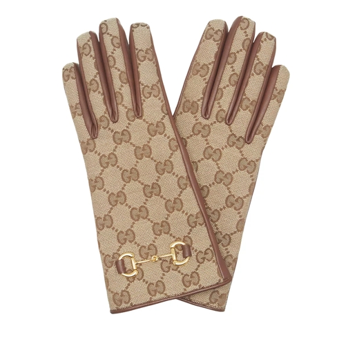 Gucci GG Horsebit Gloves Canvas Beige/Dark Brown Handske