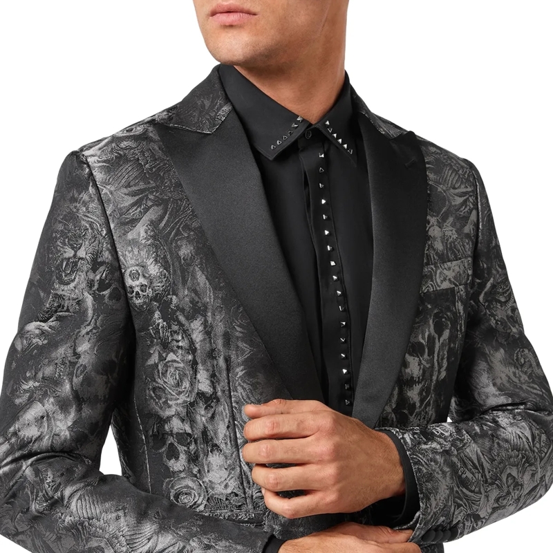 Philipp Plein Blazer Einknopf-Blazer Slim Fit Gothic Plein Mit Schmucks schwarz(Image 4)