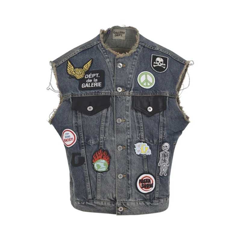 Gallery Dept. Jeansjacke Sleeveless Denim Vest With Distressed Collar Blue