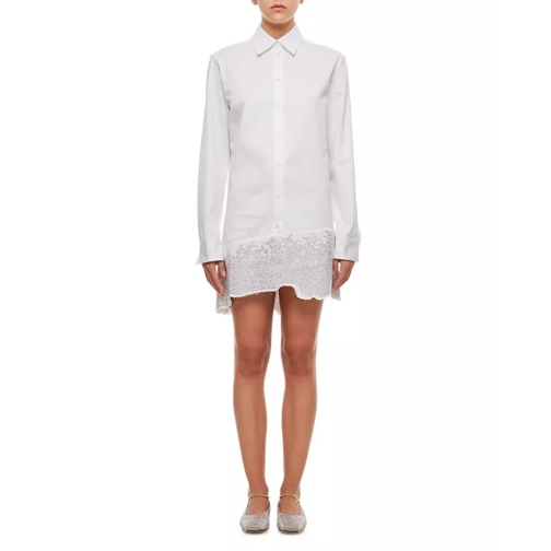 J.W.Anderson Distressed Glitter Hem Tunic Cotton Shirt Dress White 