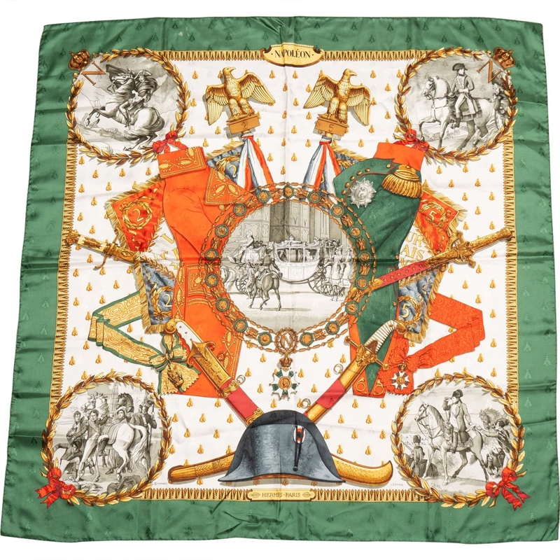 Hermès Wollschal Hermes Classic NAPOLeON" Silk Carre 90 Scarf Tuch grün