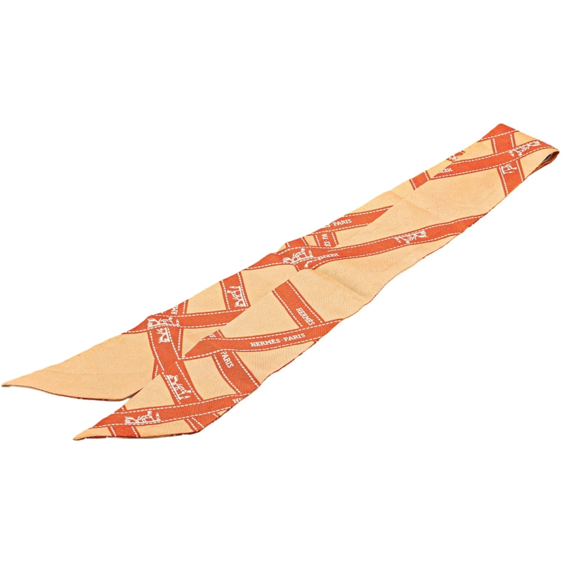 Hermès Écharpe en laine Bolduc Silk Twilly Scarf orange
