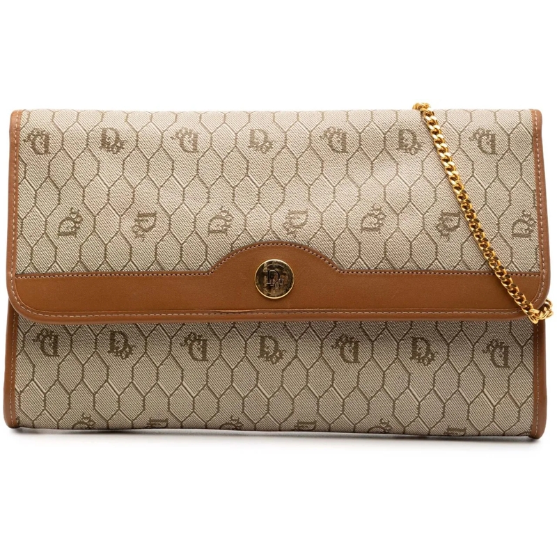 Christian Dior Schultertasche Honeycomb Coated Canvas Chain Shoulder Bag braun