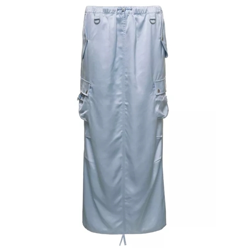 Coperni Light Blue Cargo Skirt With Drawsrtring In Satin V Grey 