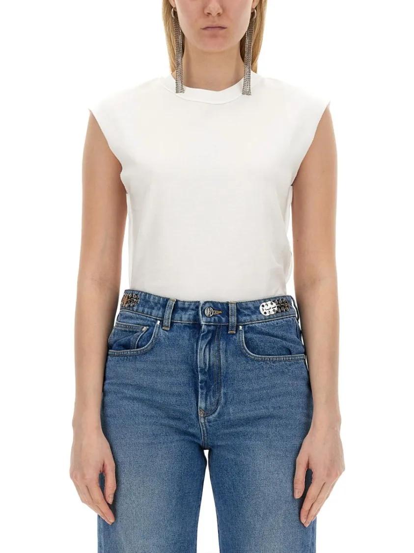 Thumbnail - Paco Rabanne - Fitted Cotton T-Shirt With Structured Sleeves - Größe S - blau