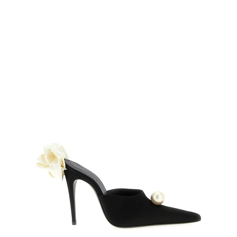 Magda Butrym Mules Pointed Satin Mules With Oversized Pearl Black