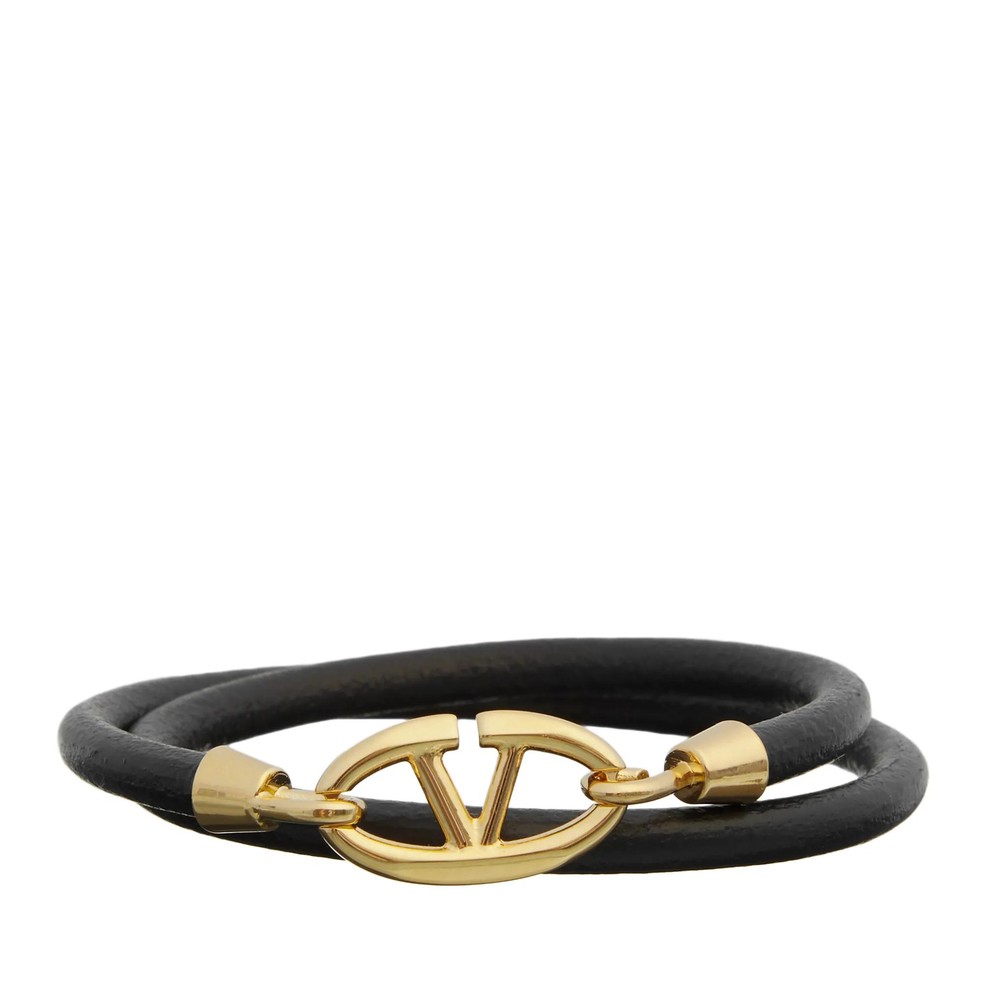 Valentino Garavani Kleinleder - Double Leather Bracelet VLogo - Gr. M - in Schwarz - für Damen