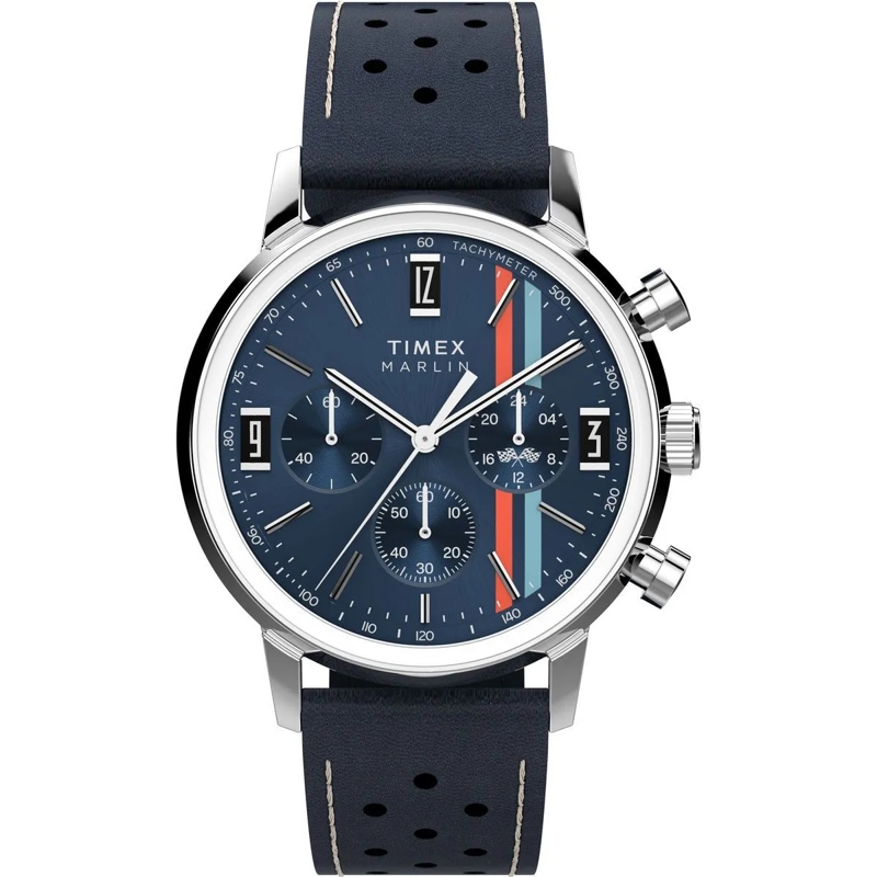 Timex Quarzuhr Quarz-Analoguhr Marlin Chronograph Stripes blau