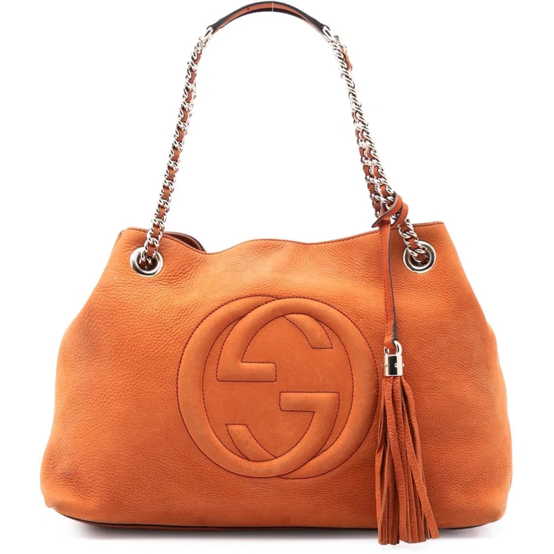 Gucci Shopper Medium Nubuck Leather Soho Chain Tote orange