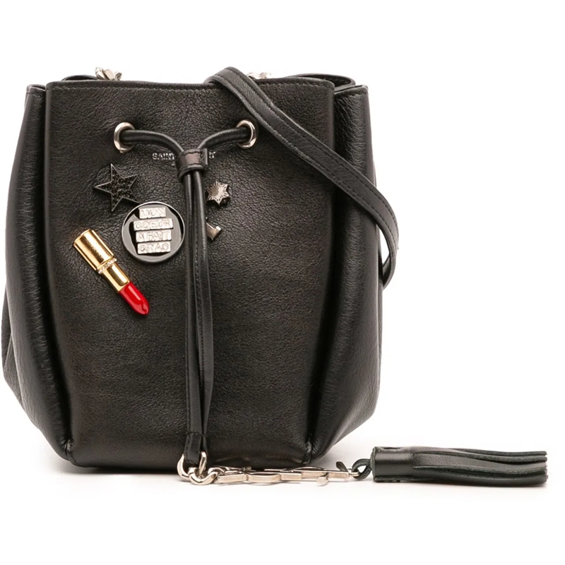Saint Laurent Schultertasche Mini Leather Monogram Embellished Bourse Bucket Ba schwarz