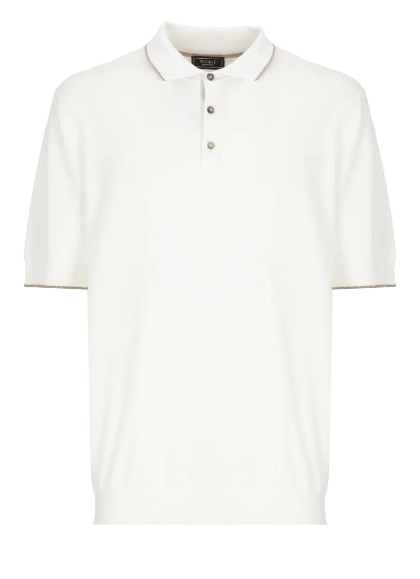 Thumbnail - Peserico - White Cotton Polo Shirt - Größe 48 - weiß
