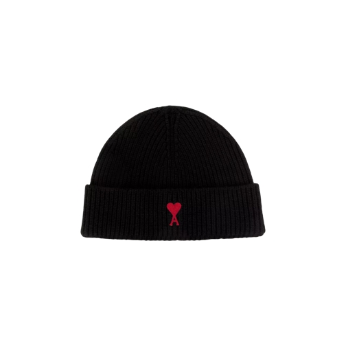 AMI Paris Beanie mit rotem Ami De Coeur Logo black/red black/red 