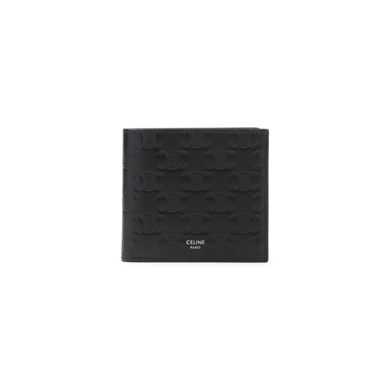 Celine Portemonnee Compact Black Calf Leather Clutch With Embossed Su Black