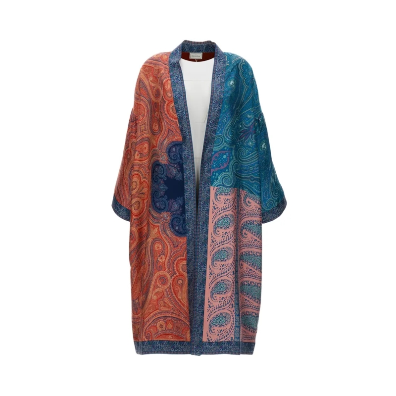 Pierre-Louis Mascia Midi-jurk Multicolor Silk Kimono With Paisley Print Multicolor