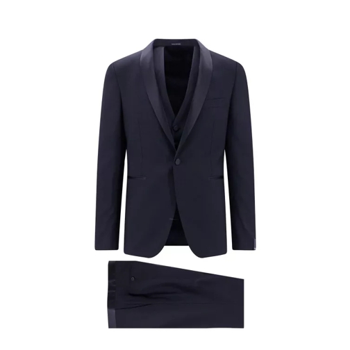 Tagliatore Virgin Wool Tuxedo With Vest Blue Combinaisons de combinaisons