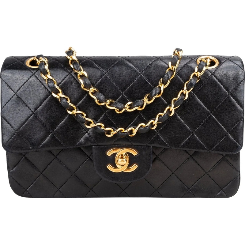 Chanel Fourre-tout Chanel Quilted Lambskin 24K Gold Small Double Flap schwarz