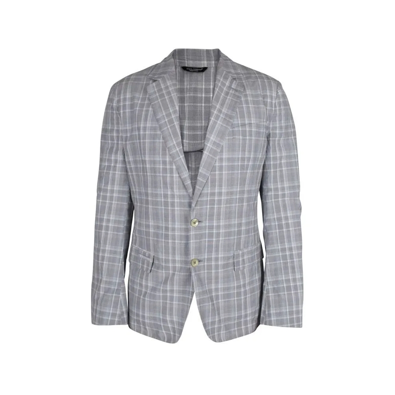 Dolce&Gabbana Blazer Tailored Gray Checkered Jacket With Classic Lapel Grey