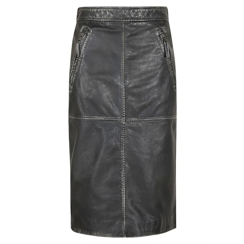 P.A.R.O.S.H. Jupe en cuir Knee-Length Leather Skirt With Minimalist Design Black