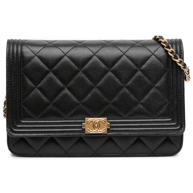 Chanel Schultertasche Quilted Lambskin Boy Wallet On Chain schwarz