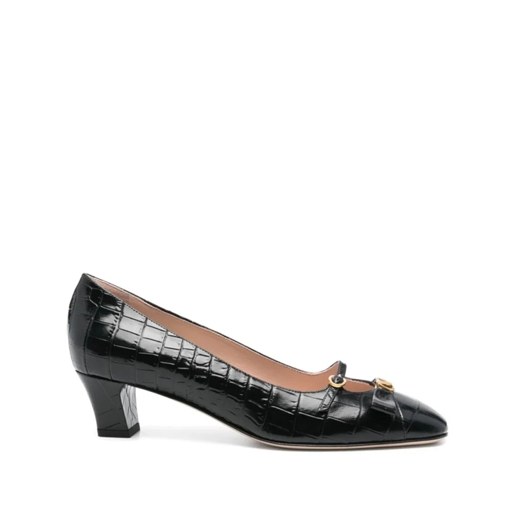 Valentino Garavani Bow Detail Black Crocodile-Embossed
