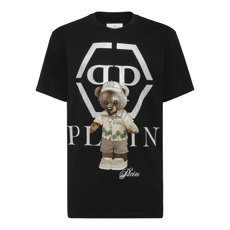 Philipp Plein T-Shirt T-Shirt Rundhalsausschnitt Ls Teddy Mit Schmuckste schwarz