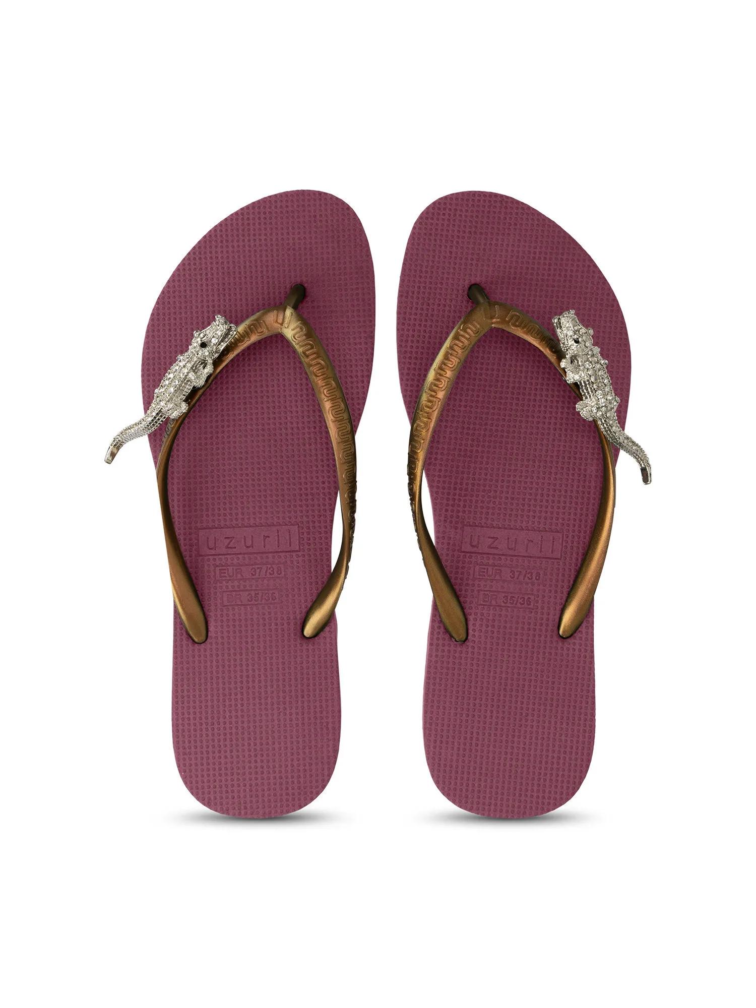 UZURII Slipper & Pantoletten - Zehentrenner Silver Crocodile Switch - Gr. 37_38 - in Rot - für Damen