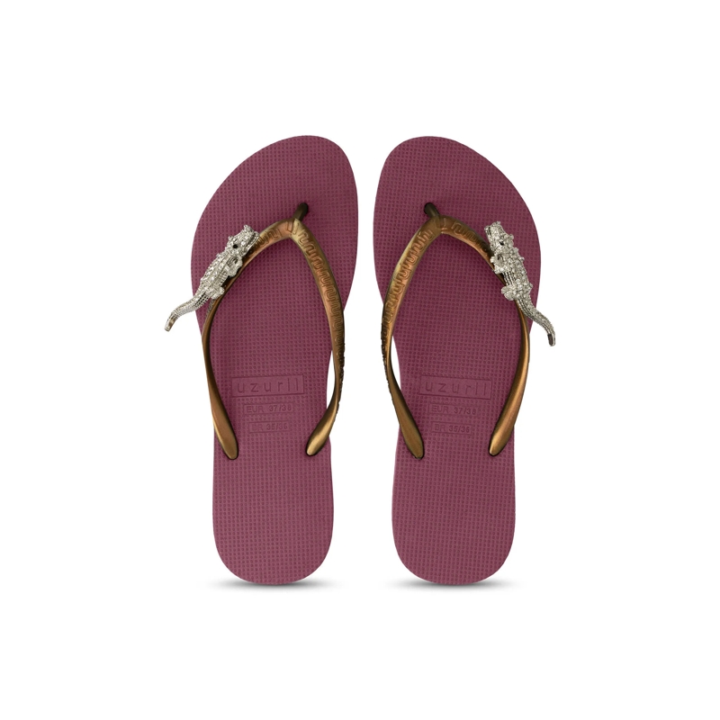 UZURII Flip Flops Zehentrenner Silver Crocodile Switch ruby
