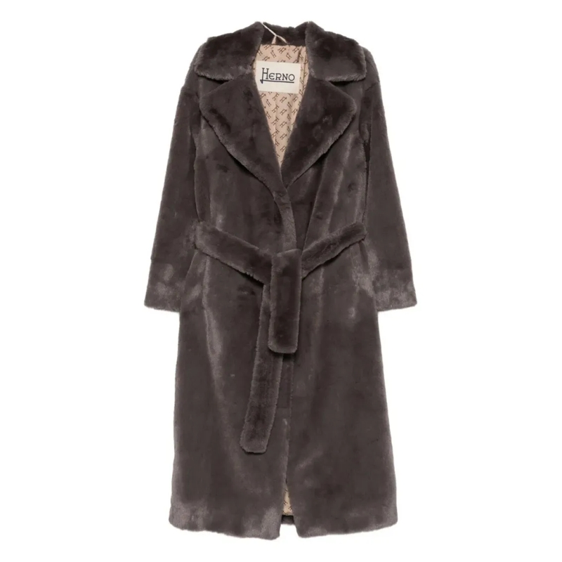 Herno  Mid-Length Faux Fur Coat Grey