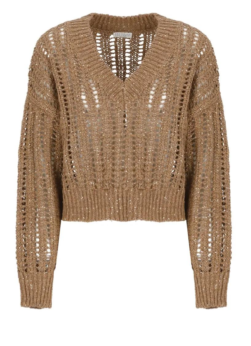 Thumbnail - Brunello Cucinelli - Brown Silk And Linen Blend Sweater - Größe XS - braun