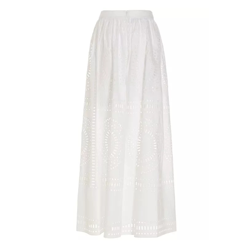 Alberta Ferretti  Long Pierced Skirt White