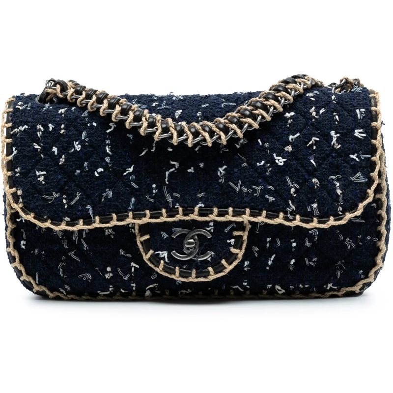 Chanel Schultertasche Quilted Tweed St Tropez Flap blau