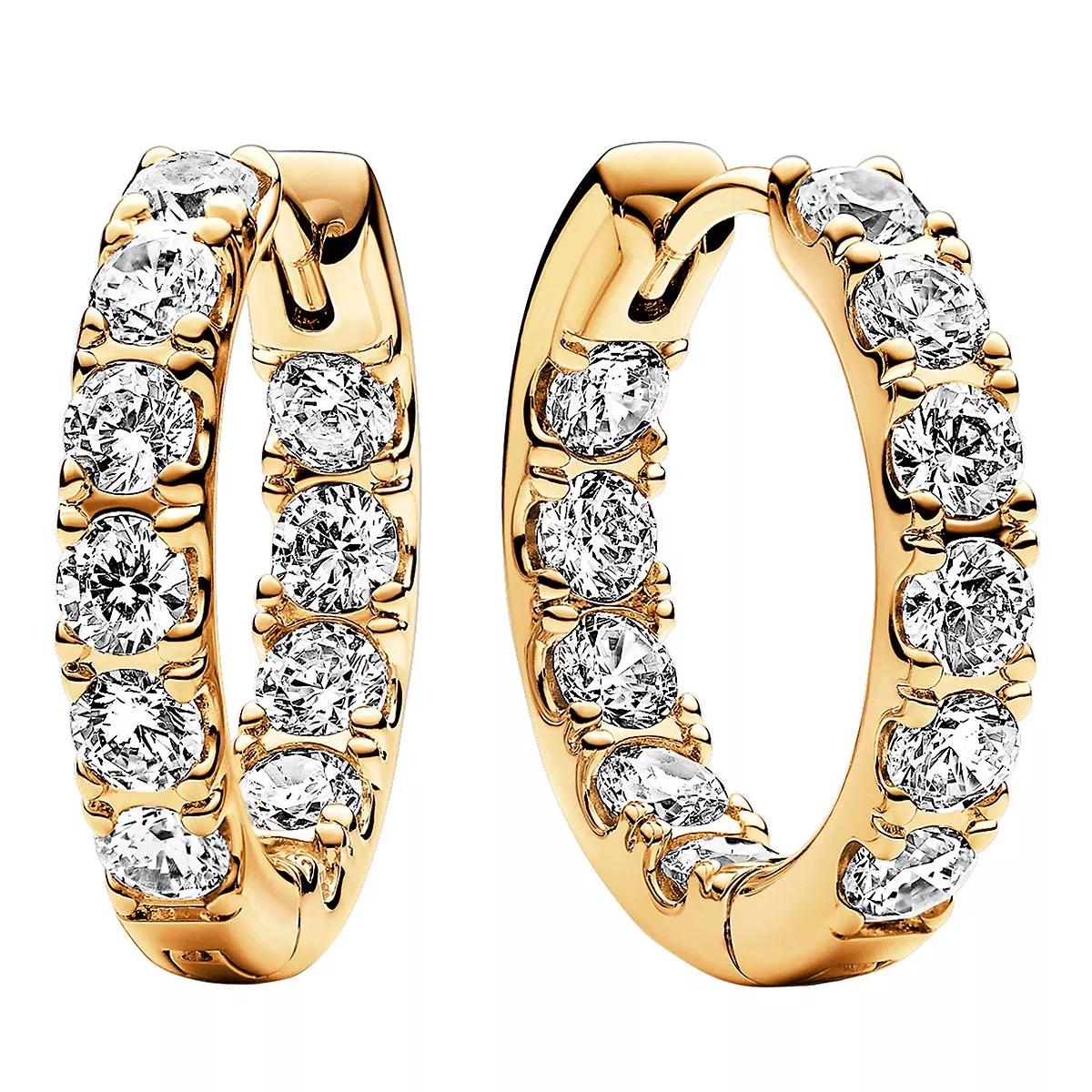 Pandora 14k Goldplated hoop earrings withcubic zirconia Clear Creole