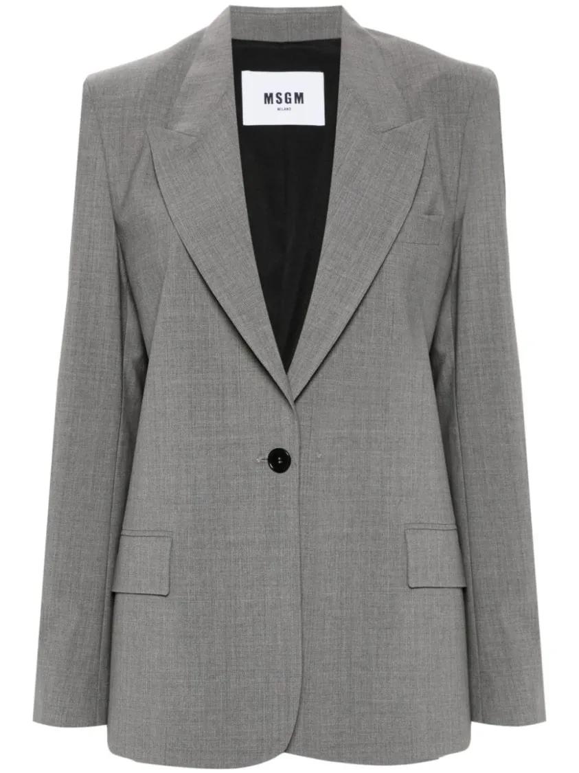 Thumbnail - MSGM - Medium Grey Classic Jacket With Button - Größe 42 - grau