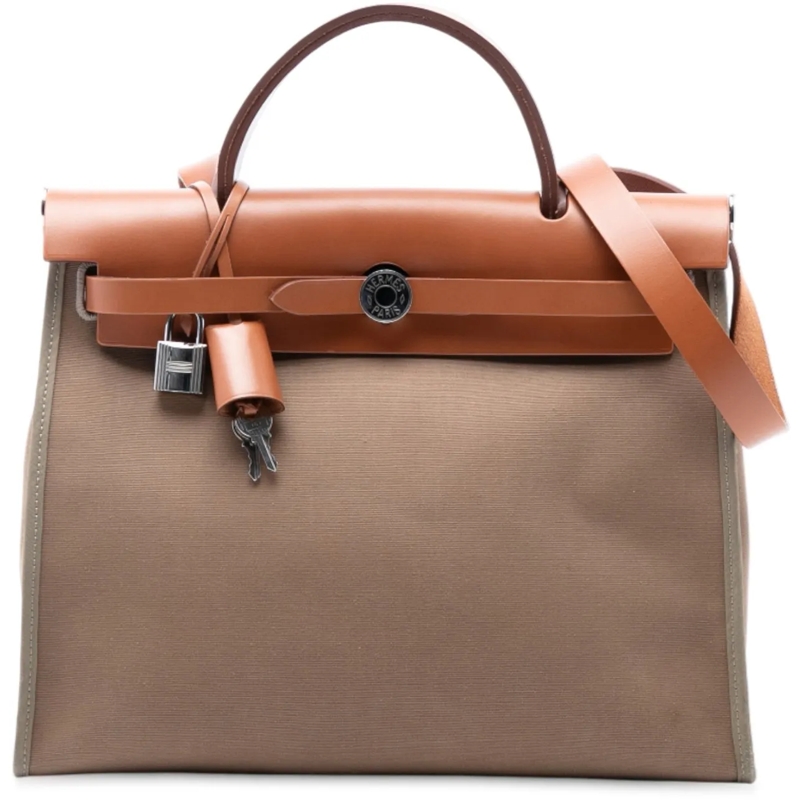 Hermès Schultertasche Toile Herbag Zip 31 braun