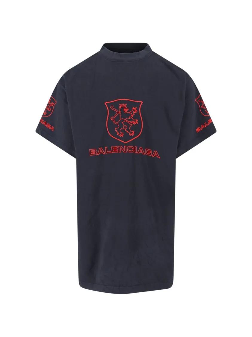 Thumbnail - Balenciaga - Oversized Blue T-Shirt With Lion Club Embroidery - Größe II - schwarz