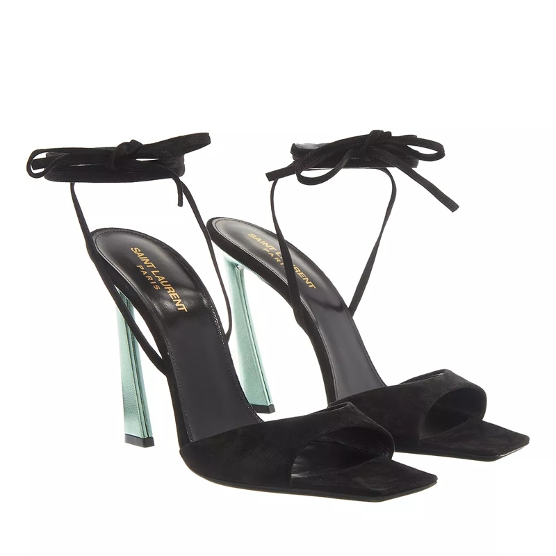 Saint Laurent Pumps PAZ Suede And Metallic Leather Sandals Black and Hope Green