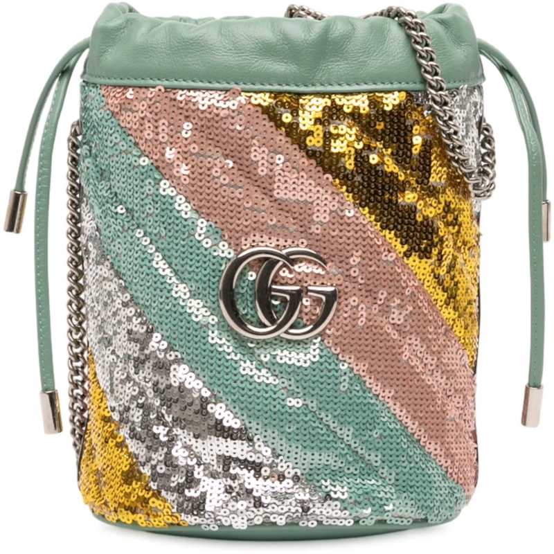 Gucci Sac à bandoulière Small GG Marmont Sequined Diagonal Matelasse Leath grün