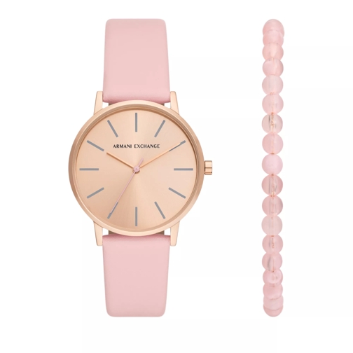 Emporio Armani Three-Hand Leather Watch and Bracelet Set Pink Quartz Watch