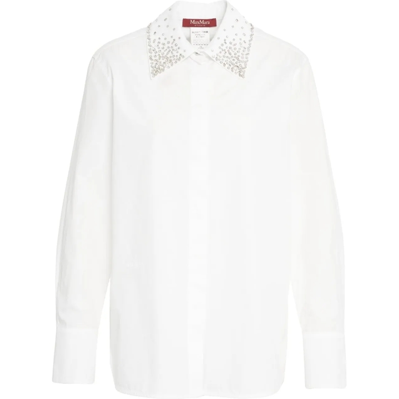 Max Mara Chemisier Blouse with rhinestones 'Staffa' weiß