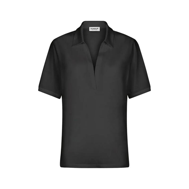 Dondup T-shirt Deep V-Neck Black Polo With Modal And Silk Blend Black