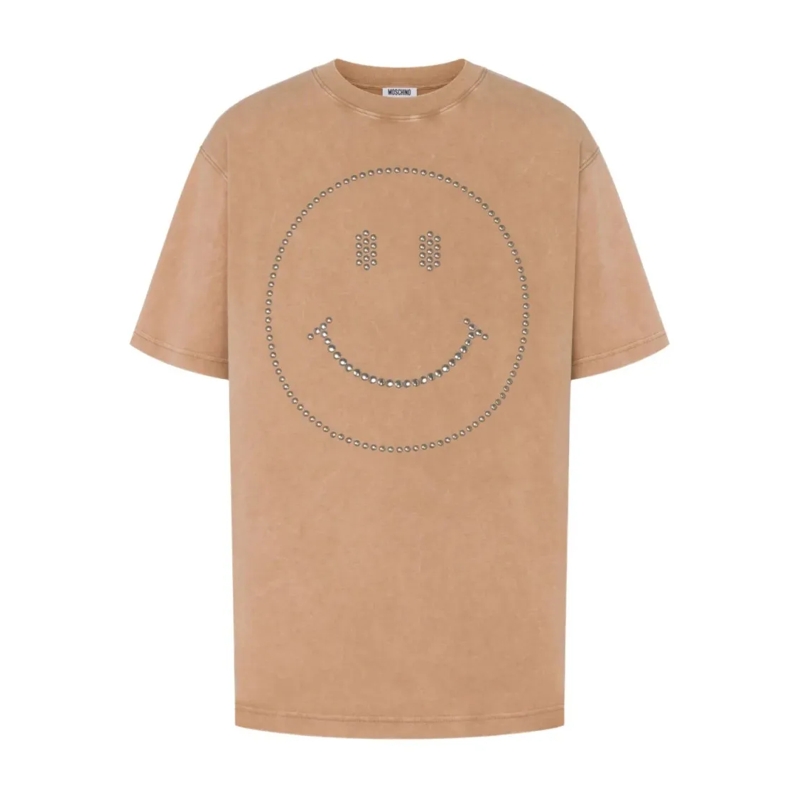 Moschino T-shirt Classic White T-Shirt With Round Neckline Brown