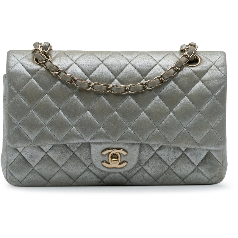Chanel Sac à bandoulière Medium Classic Iridescent Calfskin Double Flap silber