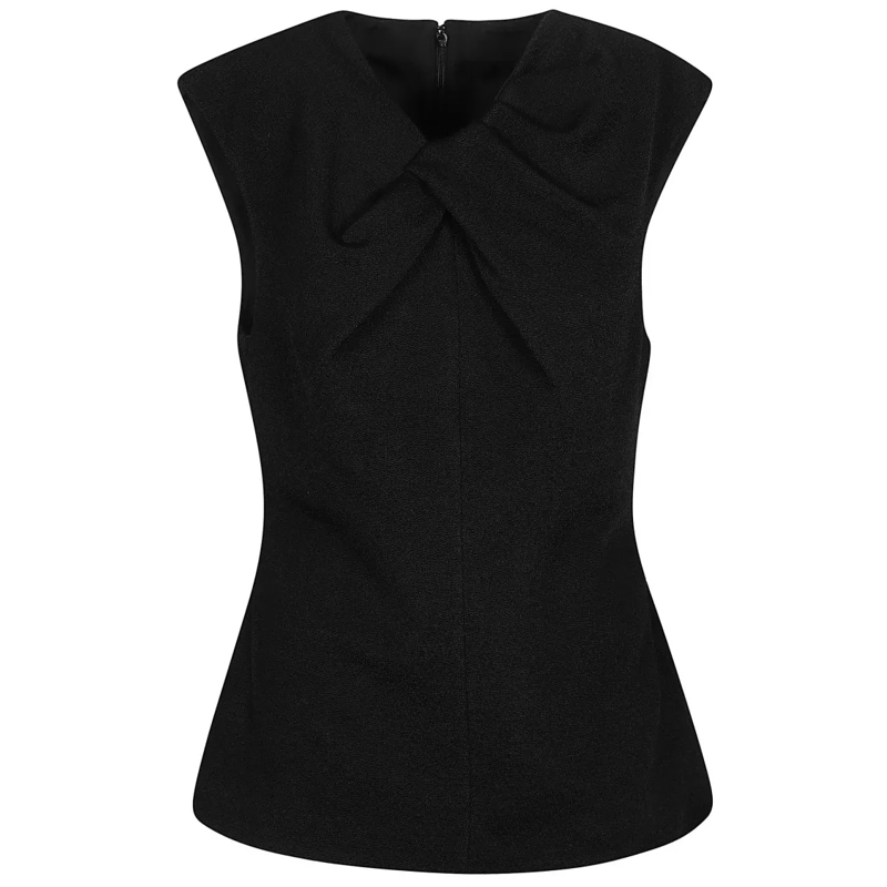 Jil Sander Blouse Sleeveless Black Top With Draped Collar Black