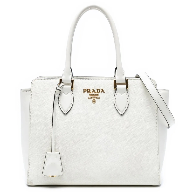 Prada Schultertasche Soft Calf Trimmed Saffiano Lux Open Convertible To weiß