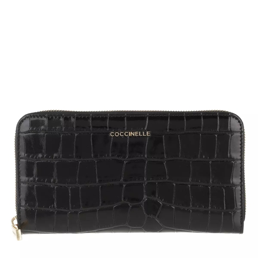 Coccinelle Metallic Croco Shiny Soft Wallet Noir Portemonnaie mit Zip-Around-Reißverschluss