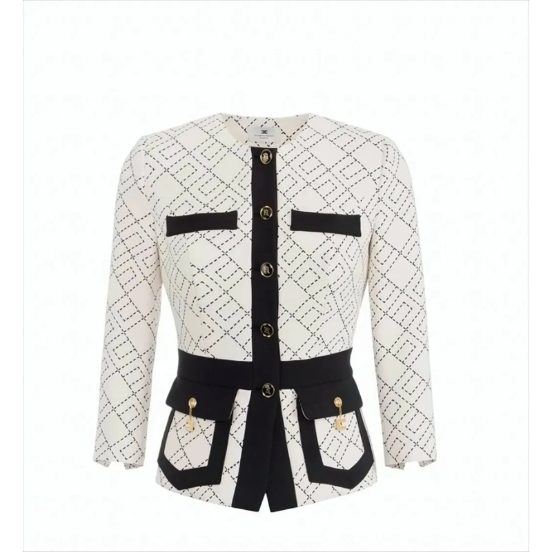 Elisabetta Franchi Blazer Double Crepe Jacket With Structured Shoulders White