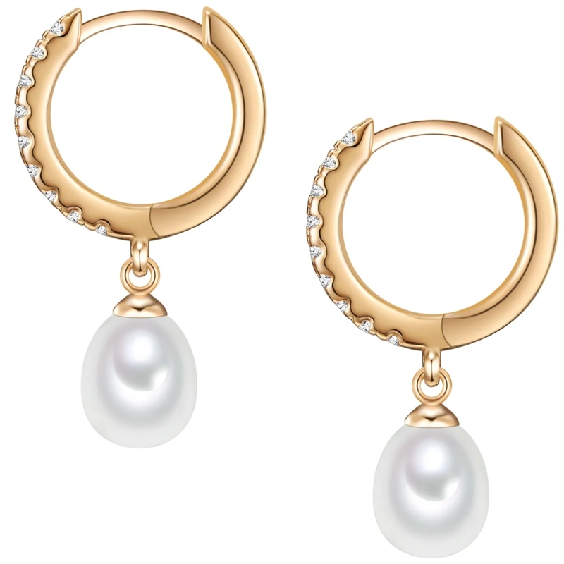 Valero Pearls Ohrhänger Sterling Silber Creolen Zirkonia Süßwasser-Zuchtpe gold(Image 2)