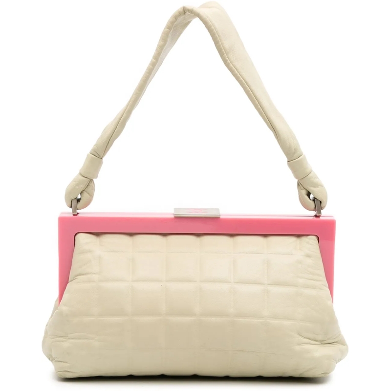 Chanel Fourre-tout Chocolate Bar Lambskin Frame Bag weiß